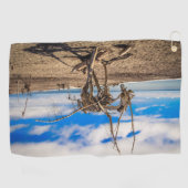 ニュージーランドのHokitikaビーチの流木アートワーク ゴルフタオル (横)