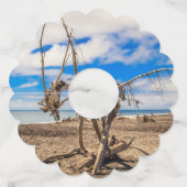 ニュージーランドのHokitikaビーチの流木アートワーク ワイングラスタグ (正面)