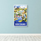 ニュージーランドウェリントンヴィンテージ旅行ポスター キャンバスプリント (インサイチュ (ウッドフロア))