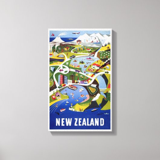 ニュージーランドウェリントンヴィンテージ旅行ポスター キャンバスプリント (正面)