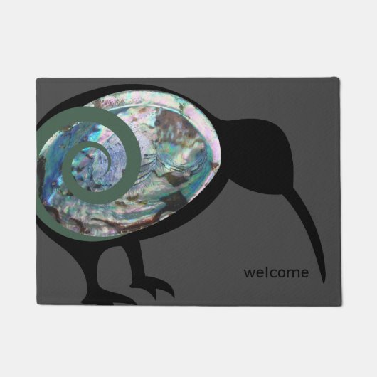 ニュージーランドキウィブラックパウアファーンコーグレイカスタム ドアマット (正面)