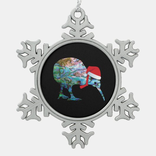 ニュージーランドクリスマスキウイシンプルPAUA スノーフレークピューターオーナメント (正面)