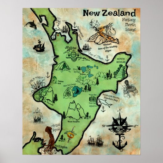 ニュージーランドトレジャーマップファンタジーノースアイランド ポスター (正面)