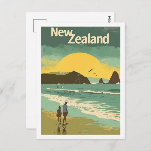 ニュージーランドビーチヴィンテージ有名なトラベルプレイス ポストカード (正面/裏面)