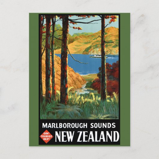 ニュージーランドマーボローサウンドヴィンテージポスター ポストカード (正面)