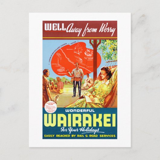 ニュージーランドワイラケイヴィンテージ旅行ポスター ポストカード (正面)