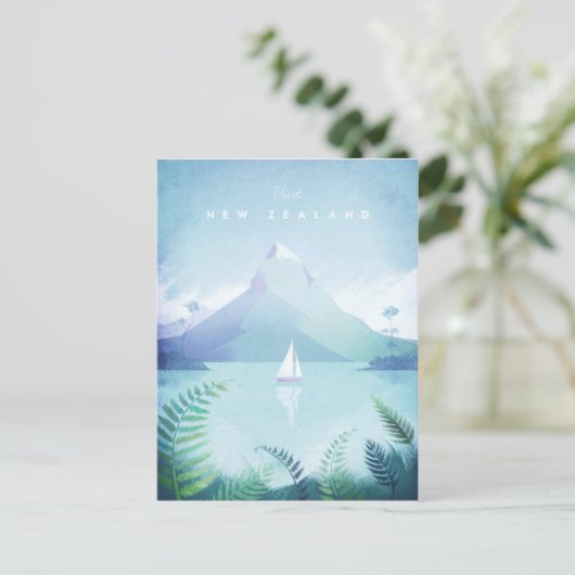 ニュージーランドヴィンテージ旅行ポスター – アートポストカード ポストカード (スタンド正面)