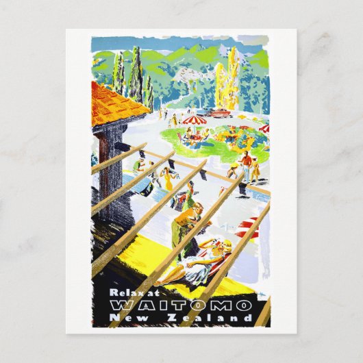 ニュージーランド和友ヴィンテージ旅行ポスター復元 ポストカード (正面)