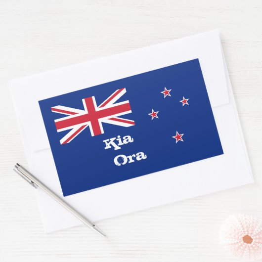 ニュージーランド国旗&キアオラファッションシール/スポーツ 長方形シール (封筒)
