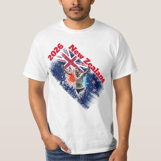 ニュージーランド国旗 2026 サッカーのゴール祝い Tシャツ (正面)