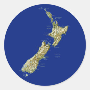 ニュージーランド地図ステッカー ラウンドシール
