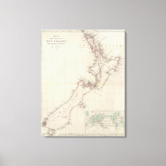 ニュージーランド植民地の地図 キャンバスプリント (正面)