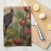 ニュージーランド産の亜麻のブッシュにトイ鳥 キッチンタオル (四つ折り)