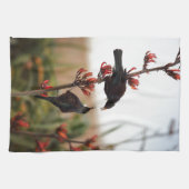 ニュージーランド産の亜麻のブッシュにトイ鳥 キッチンタオル (横)