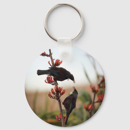 ニュージーランド産の亜麻のブッシュにトイ鳥 キーホルダー (正面)