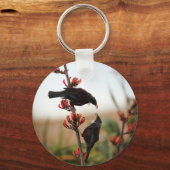 ニュージーランド産の亜麻のブッシュにトイ鳥 キーホルダー (正面)