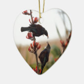 ニュージーランド産の亜麻のブッシュにトイ鳥 セラミックオーナメント (左)