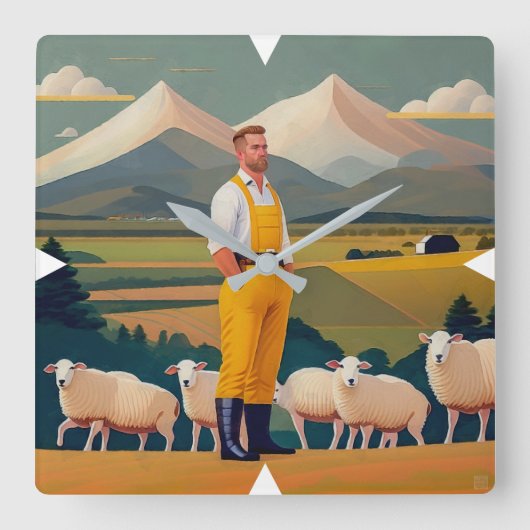 ニュージーランド農家ウォールクロック スクエア壁時計 (正面)