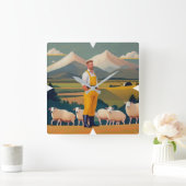 ニュージーランド農家ウォールクロック スクエア壁時計 (ホーム)