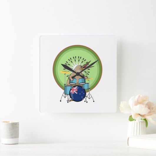 ニュージーランド音楽キウイドラム スクエア壁時計 (ホーム)