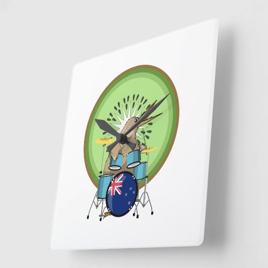 ニュージーランド音楽キウイドラム スクエア壁時計 (傾斜)