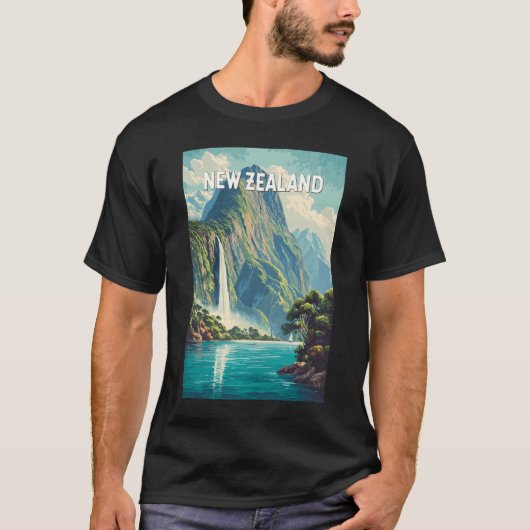 ニュージーランド イラスト 旅行 アート ヴィンテージ Tシャツ (正面)