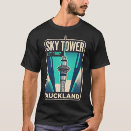 ニュージーランド オークランド スカイタワー 復古旅行 Tシャツ