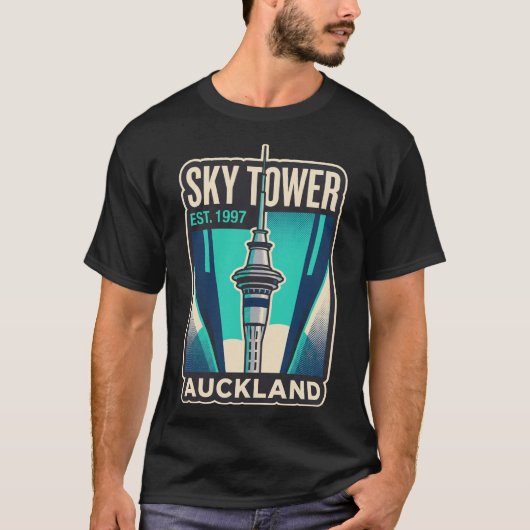 ニュージーランド オークランド スカイタワー 復古旅行 Tシャツ (正面)