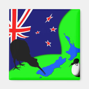 ニュージーランド、キウイバード、国旗(冷蔵庫用マグネット) マグネット