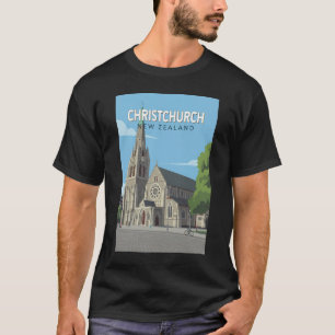 ニュージーランド・クライストチャーチのイラスト旅行アート Tシャツ