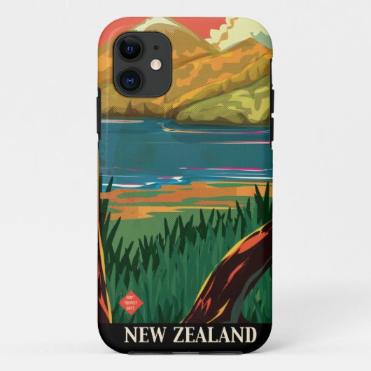 ニュージーランド ビンテージ 旅行ポスター Case-Mate iPhoneケース (裏面)