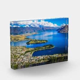 ニュージーランド、ボブのピークからクイーンズタウンを表示 フォトブロック