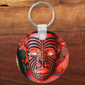 ニュージーランド・マオリ族の戦士の木彫 キーホルダー (正面)