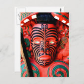 ニュージーランド・マオリ族の戦士の木彫 ポストカード (正面/裏面)