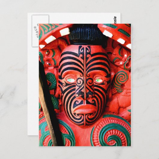 ニュージーランド・マオリ族の戦士の木彫 ポストカード (正面/裏面)