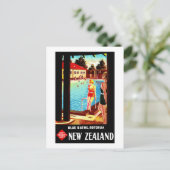 ニュージーランド・ロトルア・ヴィンテージのポスター復元 ポストカード (スタンド正面)