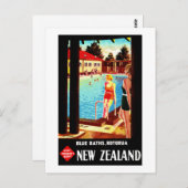 ニュージーランド・ロトルア・ヴィンテージのポスター復元 ポストカード (正面/裏面)