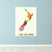 ニュージーランド、水彩マップ キャンバスプリント (インサイチュ (ウッドフロア))