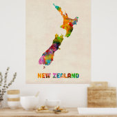 ニュージーランド、水彩マップ ポスター (キッチン)