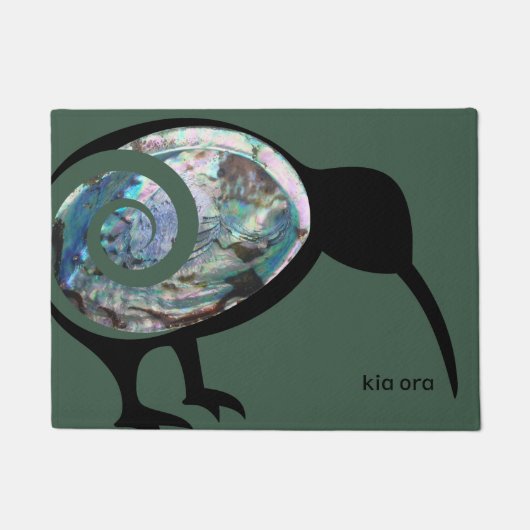 ニュージーランドKIWIブラックパウアファーンコルNZ KIA ORA ドアマット (正面)