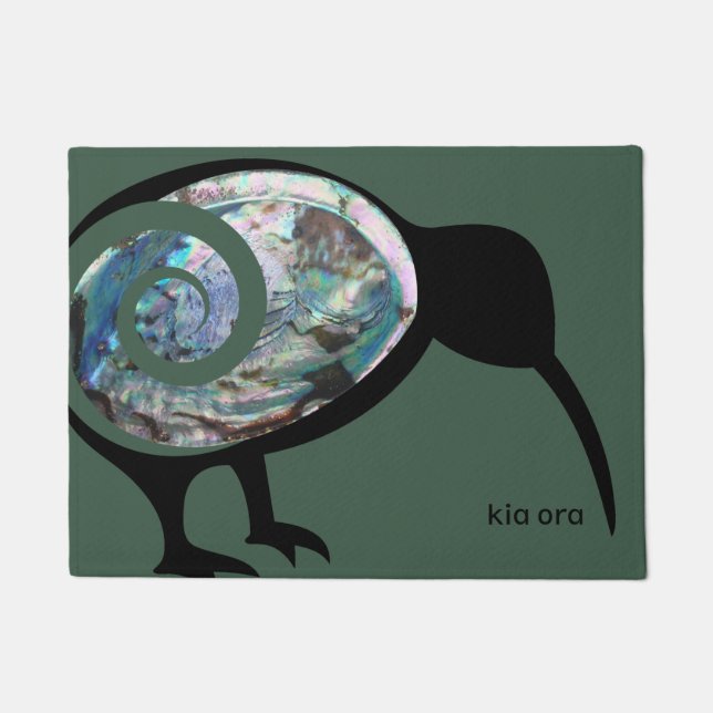 ニュージーランドKIWIブラックパウアファーンコルNZ KIA ORA ドアマット (正面)