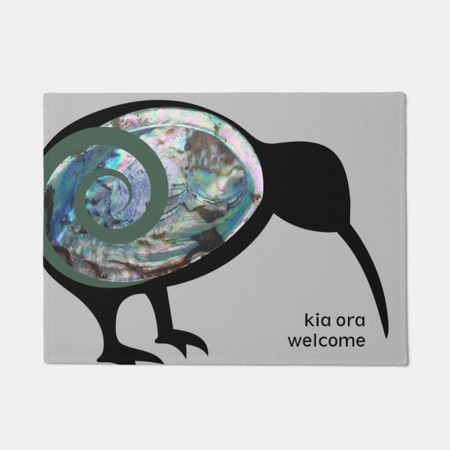 ニュージーランドKIWIブラックパウアファーンコーロウキオラニュージーランド ドアマット (正面)
