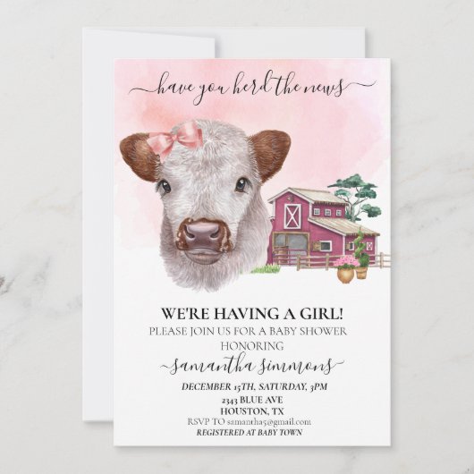 ニュースの女の子ハイランドカウカーフを連れて行くか 招待状 (正面)