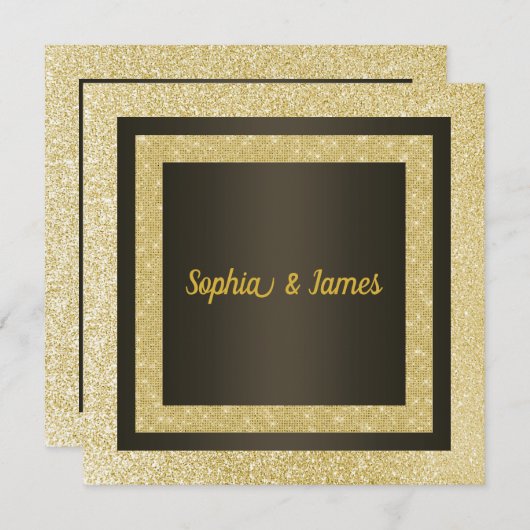 ニュースパーエレガントクル結婚式招待状金ゴールドブラック 招待状 (正面/裏面)