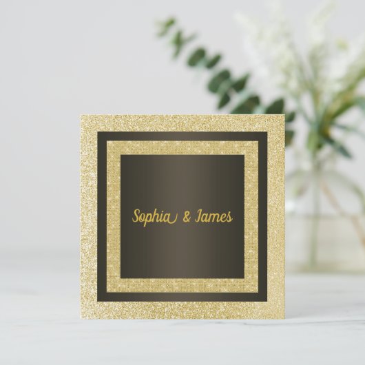 ニュースパーエレガントクル結婚式招待状金ゴールドブラック 招待状 (スタンド正面)