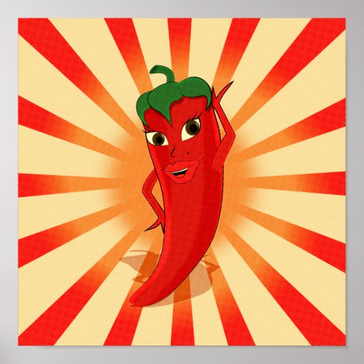 ニュースプリントのハーフトーン赤ペッパーDiva ポスター (正面)