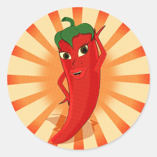 ニュースプリントのハーフトーン赤ペッパーDiva ラウンドシール (正面)