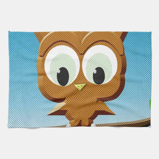 ニュースプリントの漫画フクロウ キッチンタオル (横)