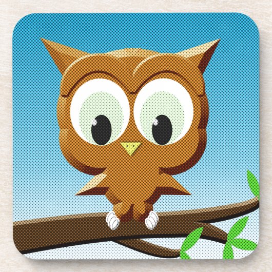 ニュースプリントの漫画フクロウ コースター (正面)