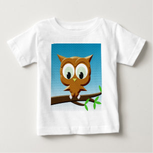 ニュースプリントの漫画フクロウ ベビーTシャツ